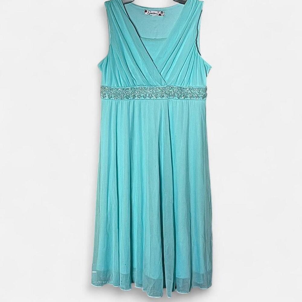 Speechless Light Aqua Blue Embellished FLAWED V-Neck Short Dress - Size S